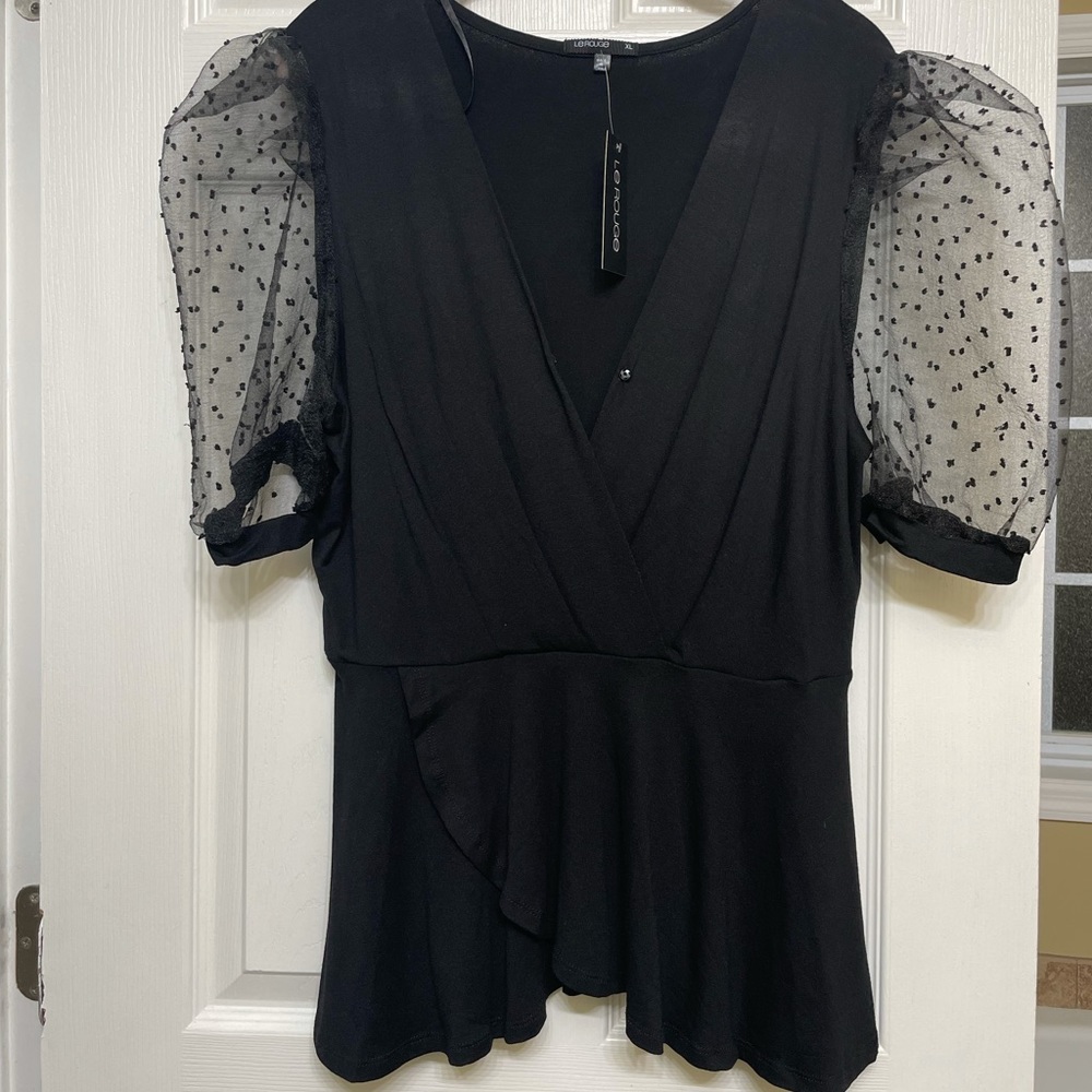 LeRouge wrap shirt with puff sleeves